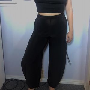 Black Flowy Parachute Pants